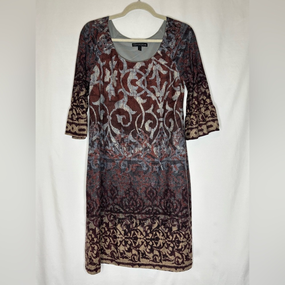 CHRISMcLaughlin Bohemian Style Bell Sleeve Dress with Floral Patterns